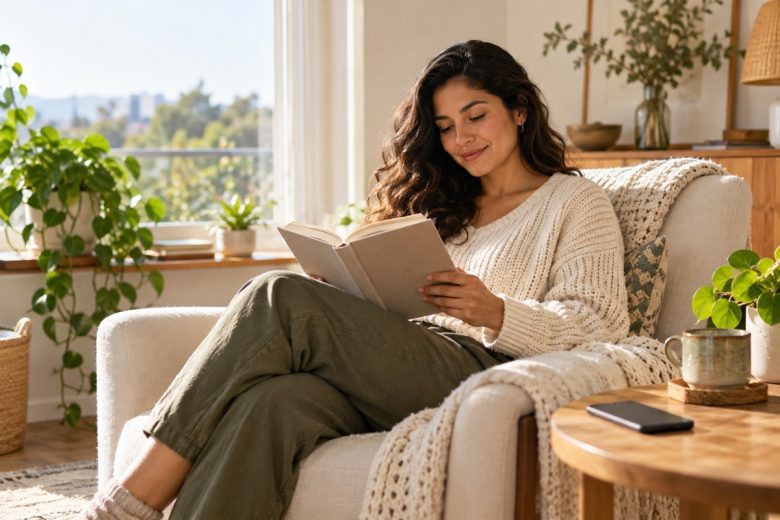 Persona leyendo un libro durante una pausa de desintoxicación digital