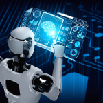 Profesional de salud usando inteligencia artificial y análisis de datos médicos